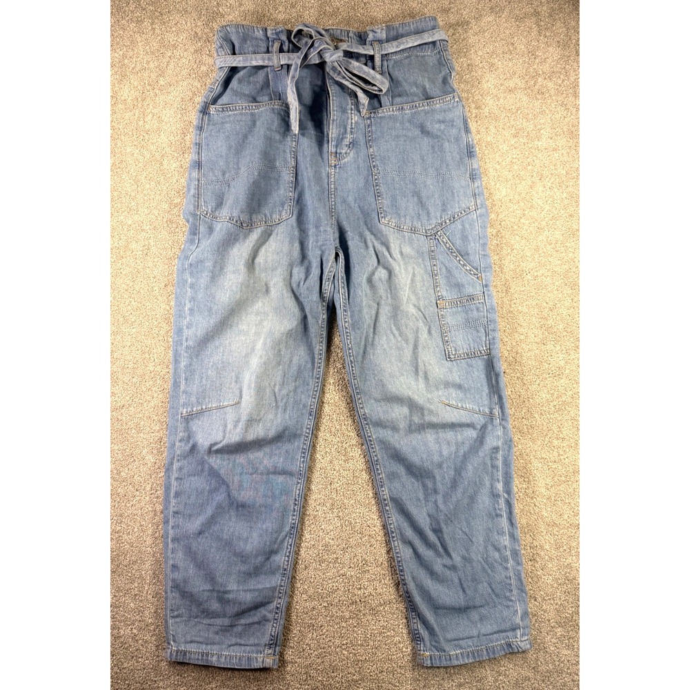 We The Free People Light Wash Cotton Paperbag Waist Carpenter Pants Blue Size 27